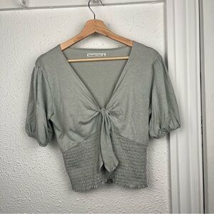 Abercrombie & Fitch Light Gray Tie-Front Blouse